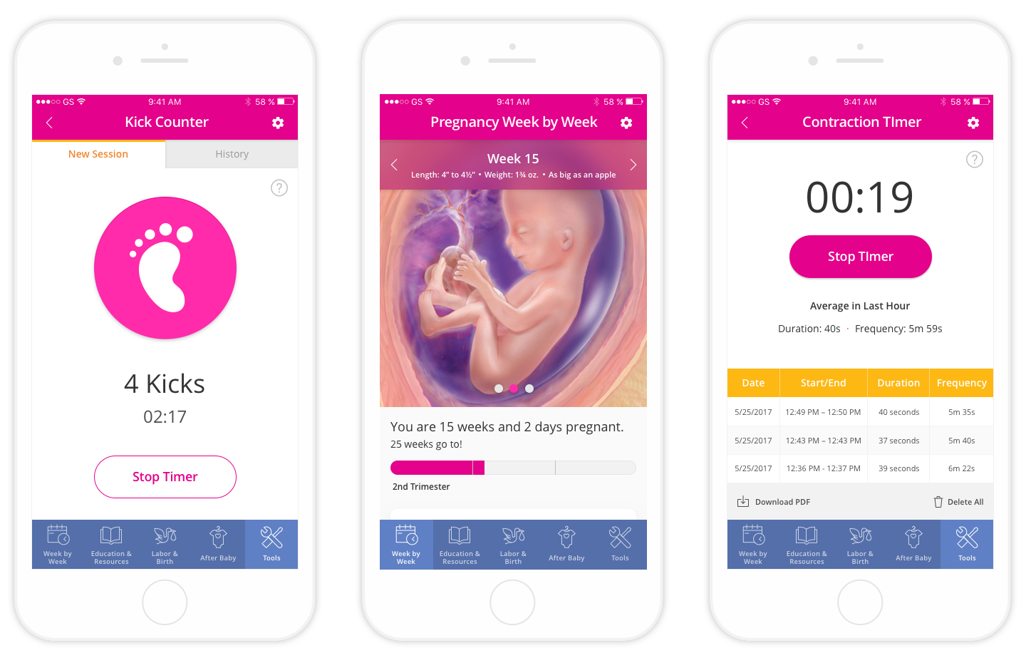 Woman's Pregnancy App Screens